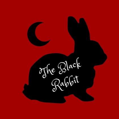 The Black Rabbit logo: a black rabbit and crescent moon on deep red